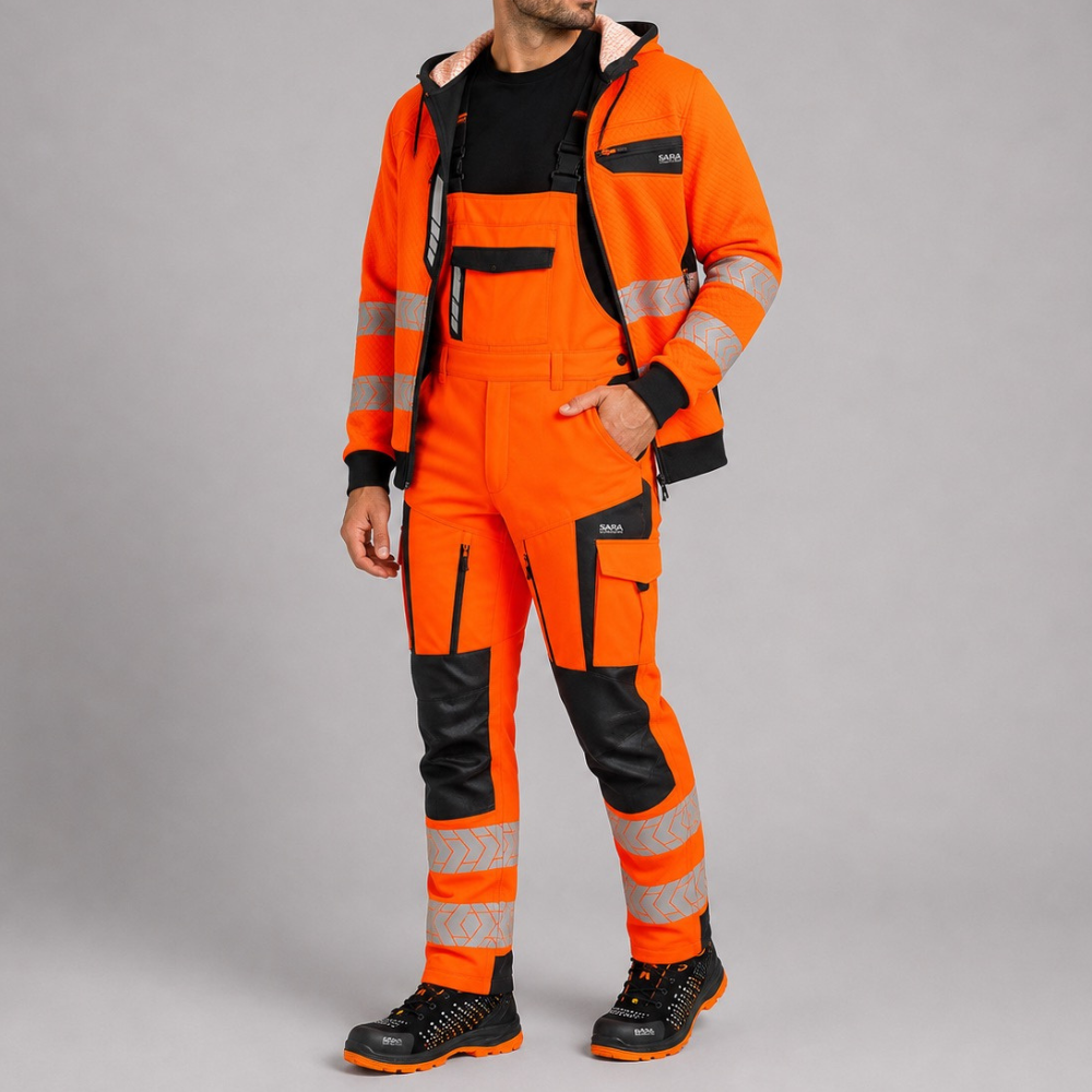 Warnschutzkleidung Straßenwärter Comfort — Set Kapuzenpullover + Latzhose EN ISO 20471 Klasse 2