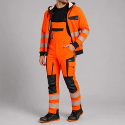 Warnschutzkleidung EN ISO 20471 Klasse 2 — Set Kapuzenpullover + Latzhose Straßenwärter Comfort