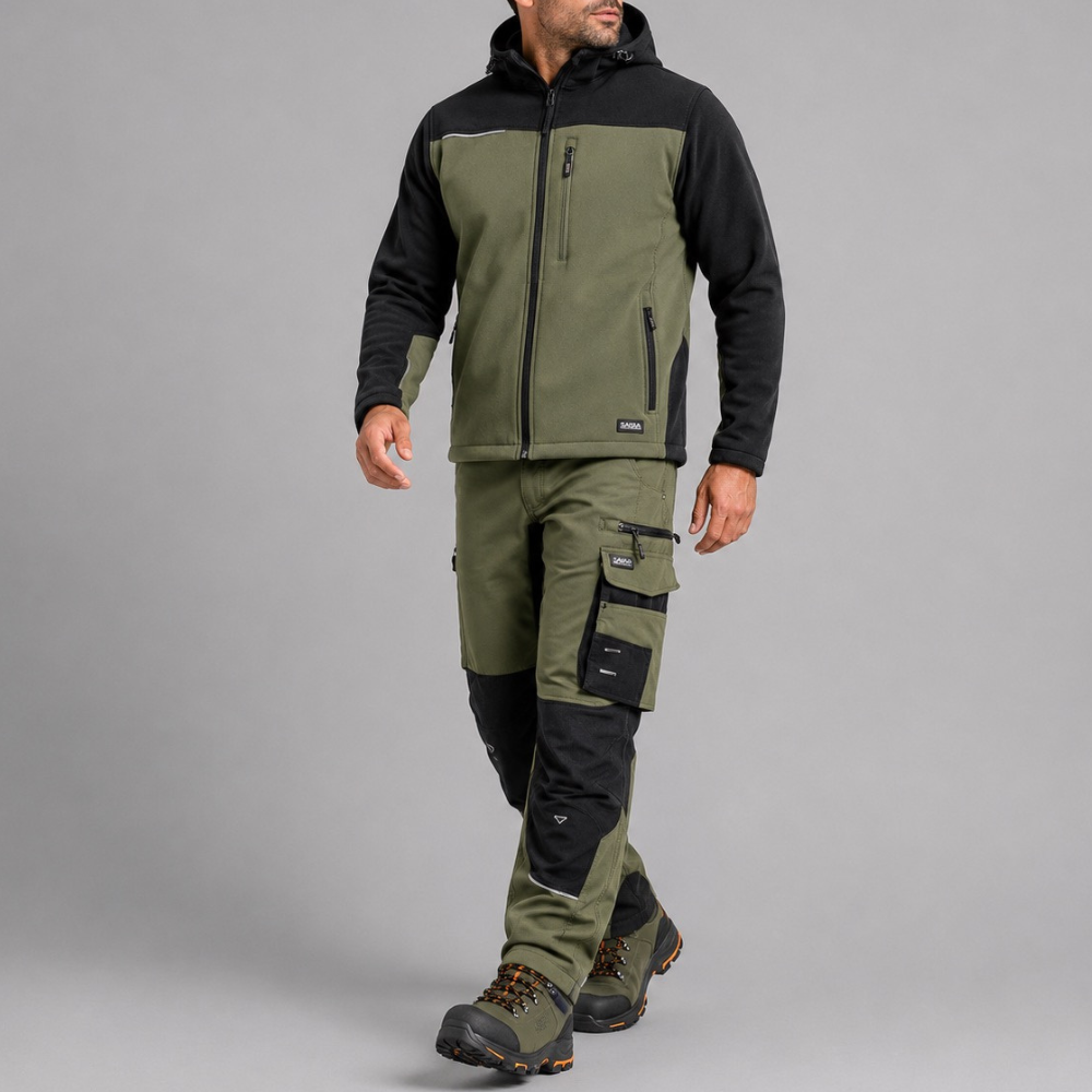 Sportliche Arbeitskleidung für Wind und Regen — Set Motionflex Hose + Softshelljacke Comfort Plus
