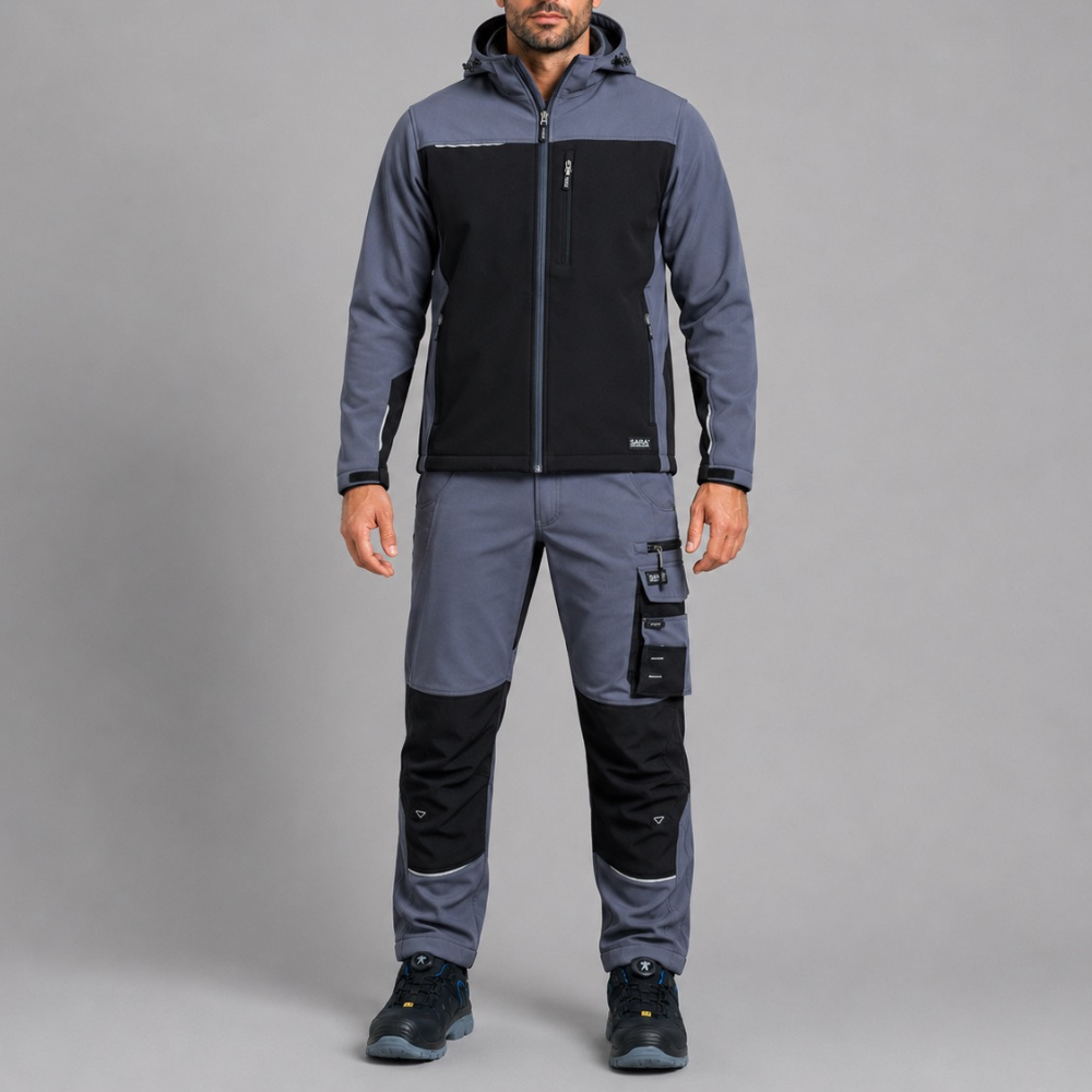 Sportliche Arbeitskleidung für Wind und Regen — Set Hose Motionflex + Softshell Comfort Plus